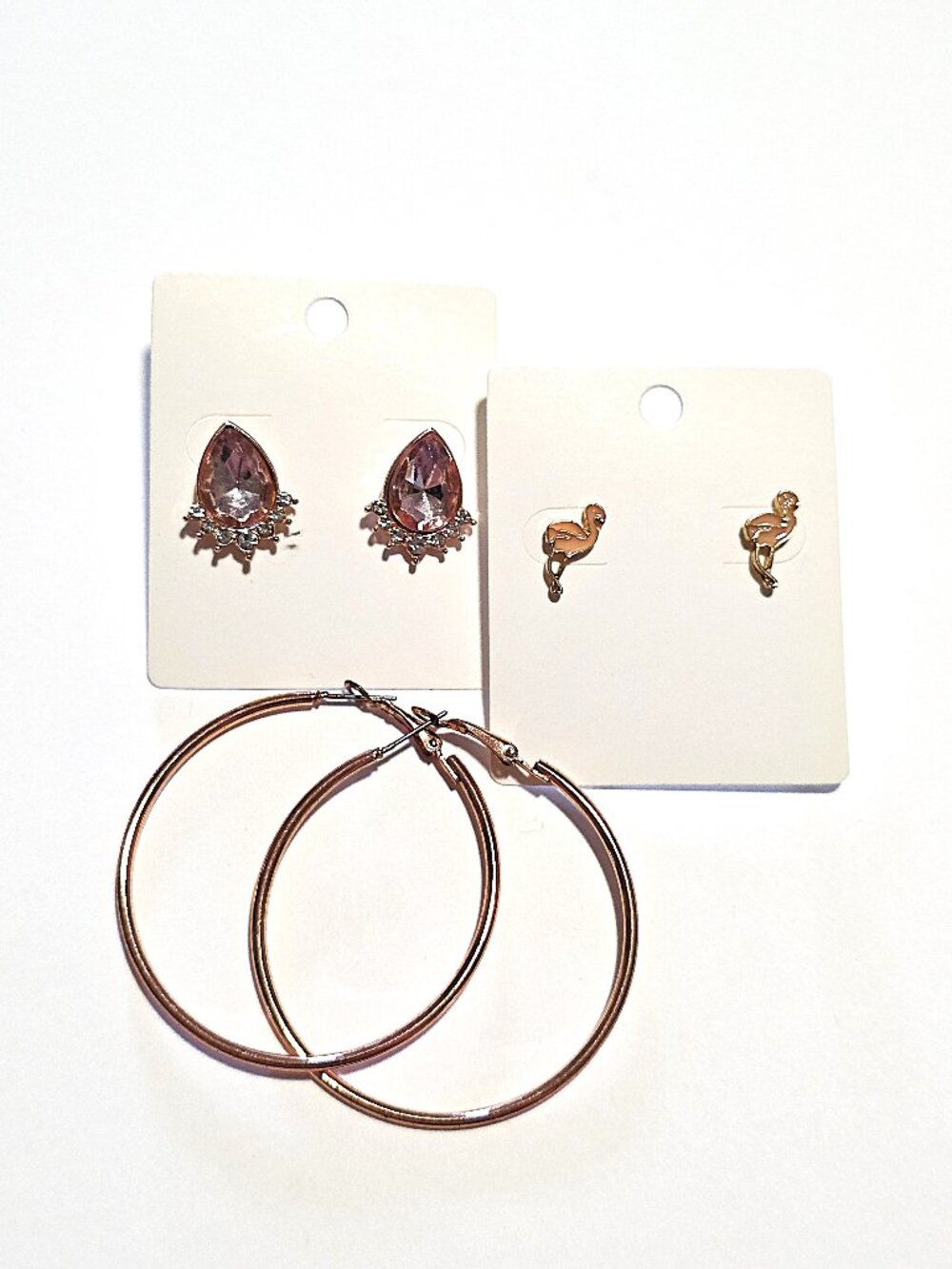 Flamingo & rose gold 3 pair earring bundle